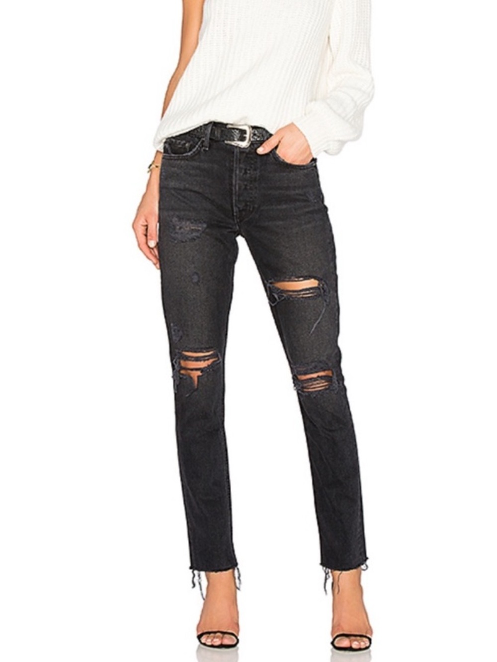 Grlfrnd Karolina High Rise Jeans in travelin’ band size 29 black/grey denim